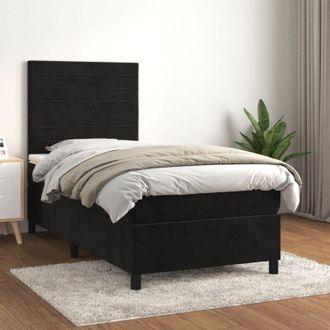 vidaXL Cama Box Spring Con Colch&oacute;n Terciopelo Negro 80x200 Cm Vidaxl