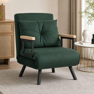 STILVORA 4-in-1 Chair Bed with Pillow in Green Velvet