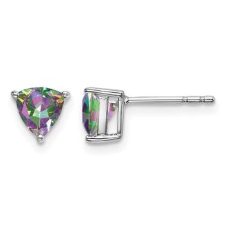 Diamond2Deal 14k White Gold Trillion Mystic Fire Topaz Earrings