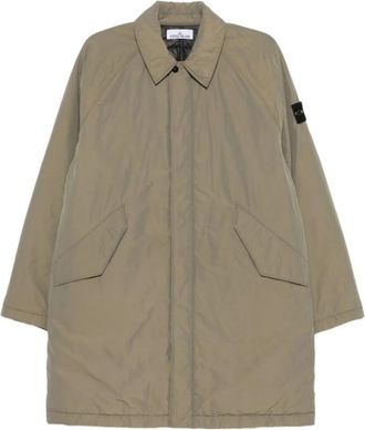 Stone Island Logo-Patch Raglan-Sleeve Jas - Heren - Zomerjassen - Groen - L - Leer - Jassen