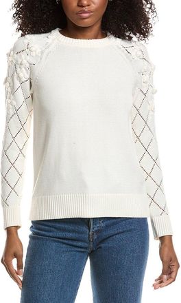 Anne Klein Pointelle Floral Sleeve Sweater