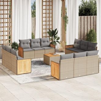vidaXL Set Sof&aacute;s De Jard&iacute;n Con Cojines 13 Pzas Rat&aacute;n Sint&eacute;tico Beige Vidaxl