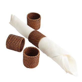 Ballard Designs Set of 4 Piper Woven Napkin Rings - Antique Walnut - Ballard Designs