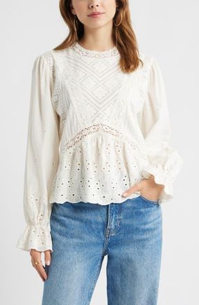 Treasure & Bond Mixed Media Lace Top in Ivory Egret at Nordstrom, Size Xx-Small