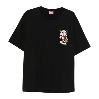 Kenzo T-Shirts, male, Black, Size: L Wild Tiger Embroidered Oversized T-Shirt