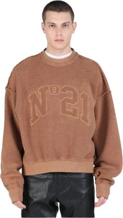 N&deg;21 Heren Hoodies Kameel Katoen Collectie - Heren - Ronde hals truien - Bruin - M - Katoen - Truien & Vesten