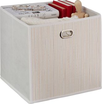 Relaxdays Cesto Almacenaje Bamb&uacute;, Cesta Cuadrada Ba&ntilde;o, Caja Estante Alta, 31 X 31 X 31 Cm, Plegable, Color Blanco - Relaxdays