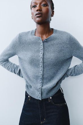 Maeve 100% Cashmere Crew-Neck Cardigan