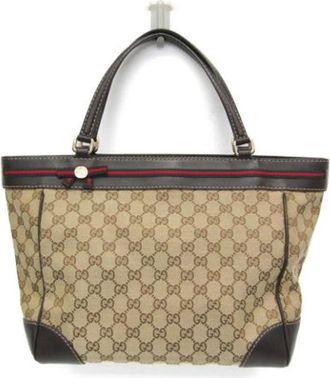 Gucci Pre-owned Handbags, female, Beige, Size: ONE SIZE Pre-owned Canvas Handbag