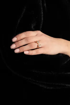 Jimmy Choo London Ring With Pearl And Shimmering Crystals, Womens, Gold