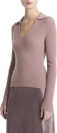 Vince Ribbed Button Loop Cashmere & Silk-Blend Polo Shirt