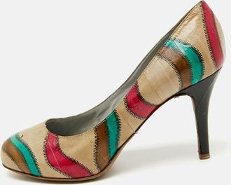Sergio Rossi Multicolor Leather Round Toe Pumps
