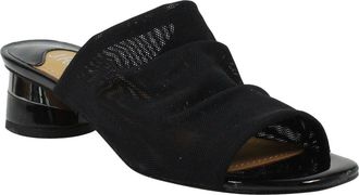 J. Rene&eacute; Banan Block Heel Sandal in Black Stretch Fabric at Nordstrom, Size 6.5