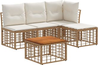 vidaXL Conjunto De Sof&aacute;s De Exterior 5 Uds. Natural Y Crema Poli&eacute;ster Vidaxl
