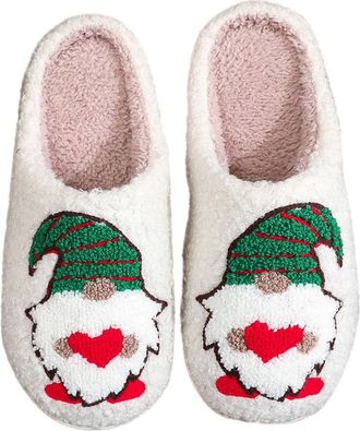 Generic Fluffy Slippers for Women, Christmas Plush Slip On House Shoes Warm Cozy Fuzzy Indoor Outdoor Winter Slipper Soft Comfortable Sole Cute Winter Couple 