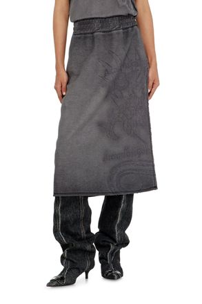 Diesel Fleece midi skirt with d&eacute;vor&eacute; print - Skirts - Woman - Grey