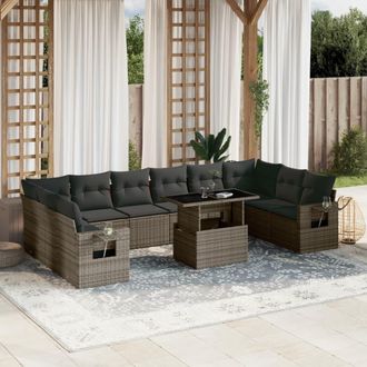 vidaXL Set De Sof&aacute;s De Jard&iacute;n 11 Pzas Y Cojines Rat&aacute;n Sint&eacute;tico Gris Vidaxl