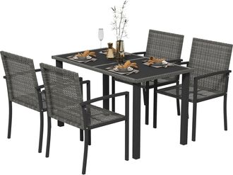 OUTSUNNY Rattan Garden Furniture for 4 - Dining Table and Chairs - Grey | TJ Hughes