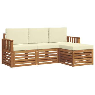 vidaXL Conjunto De Sof&aacute;s De Exterior Con Coj&iacute;n 4 Pcs Natural Y Crema Vidaxl