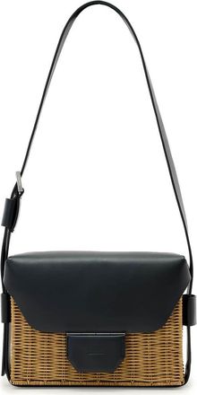 AllSaints Monique WIcker Shoulder Bag in Biscuit/Black at Nordstrom