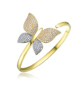 Rachel Glauber Two-Tone with Clear Cubic Zirconia Butterfly Cuff Bracelet
