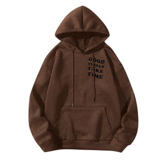 Generic Hoodie for Men Loose Fit Letter Printed Long Sleeved Sweatshirt Drawstring Hoody Tops Winter Casual Comfortable Sport Sweater Coffee