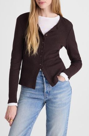 Madewell Waffle Knit Cutaway Crewneck Cardigan in Molasses at Nordstrom, Size Xx-Large