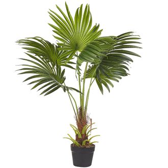 Beliani Planta Artificial En Maceta Verde Negro Material Hojas De Pl&aacute;stico 100 Cm Interior Fan Palm