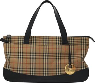 Burberry Nova Check Beige Canvas Handbag (Pre-Owned)