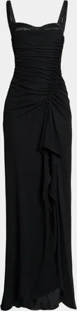 Elie Saab Peekaboo Bustier Ruched Jersey Maxi Dress