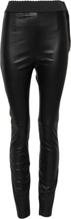 Dolce & Gabbana Womens Black Leather Elastic Waist Pants Lambskin