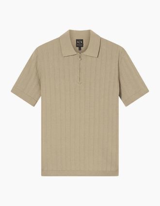 A|X Armani Exchange Mens Regular Fit Textured Knitted Beige Zip Polo Shirt - Cream - Size: 44