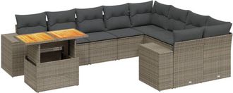 vidaXL Set De Sof&aacute;s De Jard&iacute;n 10 Pzas Con Cojines Rat&aacute;n Sint&eacute;tico Gris Vidaxl