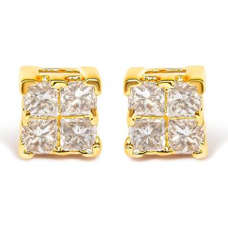 House of Brilliance 10KT Gold Princess Diamond Stud Earring in Yellow at Nordstrom