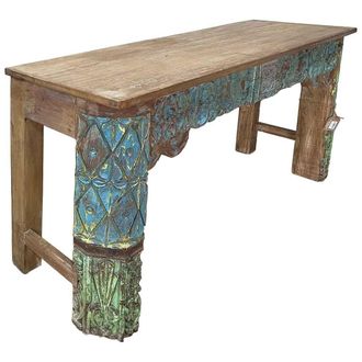 Wanderlust Deco Recibidor De Madera Acabado Artesanal Marr&oacute;n 154x38x76h Cm
