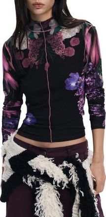 Desigual Long Sleeve Floral Top in Black at Nordstrom Rack, Size X-Small