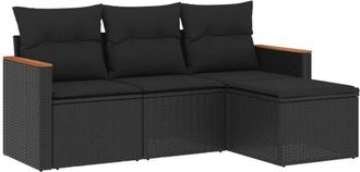 vidaXL Juego De Sof&aacute;s Jard&iacute;n 4 Pzas Con Cojines Rat&aacute;n Sint&eacute;tico Negro Vidaxl