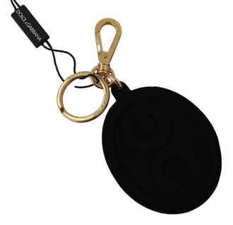 Dolce & Gabbana Black Rubber Rubber DG Logo Gold Brass Metal Keyring Mens Keychain