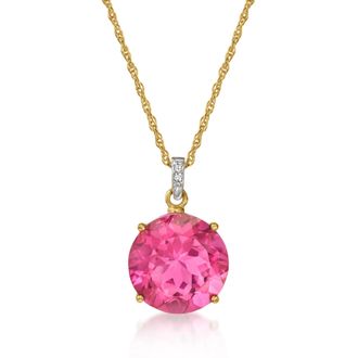 Ross-Simons Pink Quartz Pendant Necklace With Diamonds in 14kt Yellow Gold