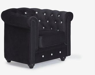 Vente-Unique Sill&oacute;n de terciopelo CHESTERFIELD - Negro con botones efecto cristal