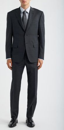Canali Siena Regular Fit Charcoal Grey Shadow Plaid Wool Suit at Nordstrom, Size 54