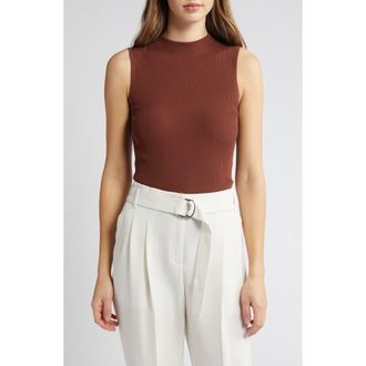 BOSS Feskies Rib Funnel Neck Sleeveless Sweater in Rust/coppr at Nordstrom Rack, Size X-Small
