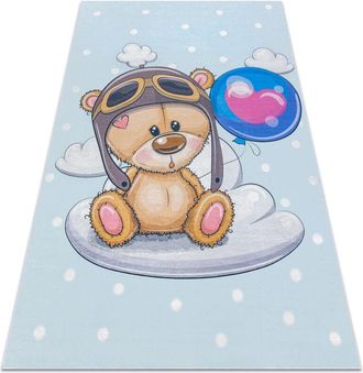 RugsX Alfombra Lavable Bambino 43030 Oso De Peluche, El Piloto Para Ni&ntilde;os Antideslizante - Azul / Marr&oacute;n Blue 200x290 Cm