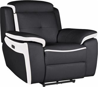 Vente-Unique Sillón relax eléctrico de piel ANGELIQUE - Negro/blanco