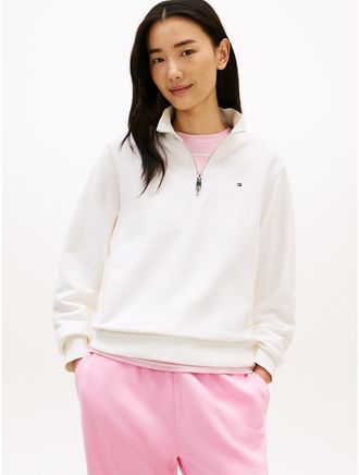 Tommy Hilfiger Womens Brushed-Back Quarter-Zip Sweatshirt - White - XL