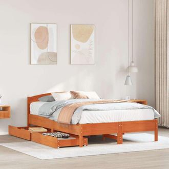 vidaXL Cama Sin Colch&oacute;n Madera Maciza De Pino Marr&oacute;n Cera 120x200 Cm Vidaxl