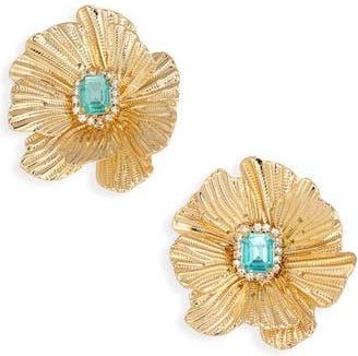 Tasha Flower Cubic Zirconia Drop Earrings in Gold/Aqua at Nordstrom Rack