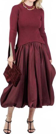 SIMKHAI Kenlie Long Sleeve Mock Neck Midi Dress In Cranberry