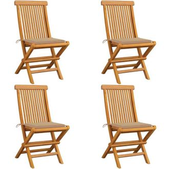 vidaXL Vidaxl - Sillas De Jard&iacute;n 4 Uds Con Cojines Beige Madera De Teca