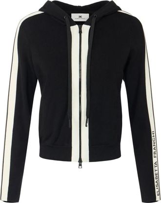 Elisabetta Franchi Trui met rits en logo in twee kleuren - Dames - Vesten met rits - Zwart - M - Hoodies & sweatvesten